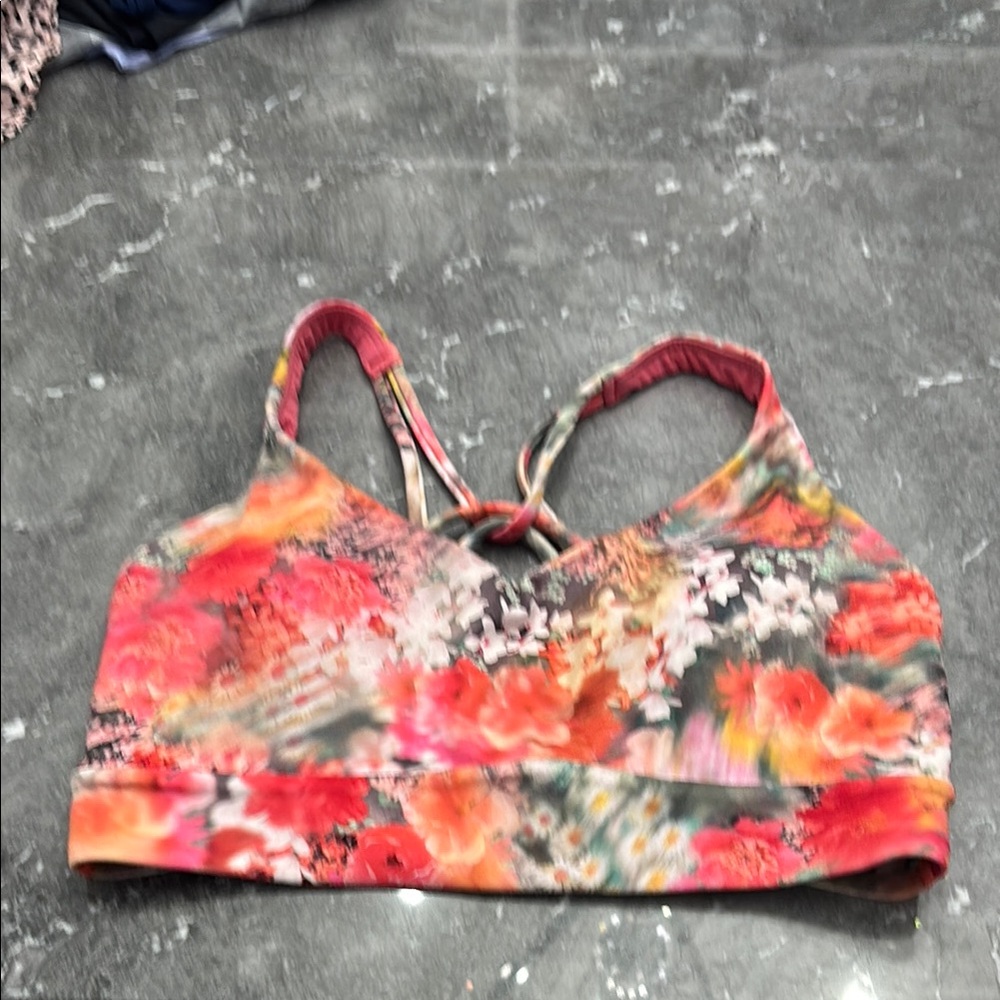 Floral Sports Bra with Crisscross Back